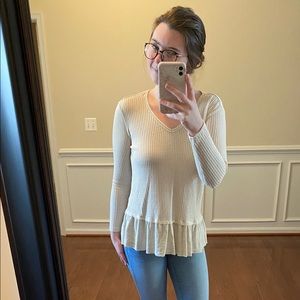 Beige Peplum Long Sleeve Sweater